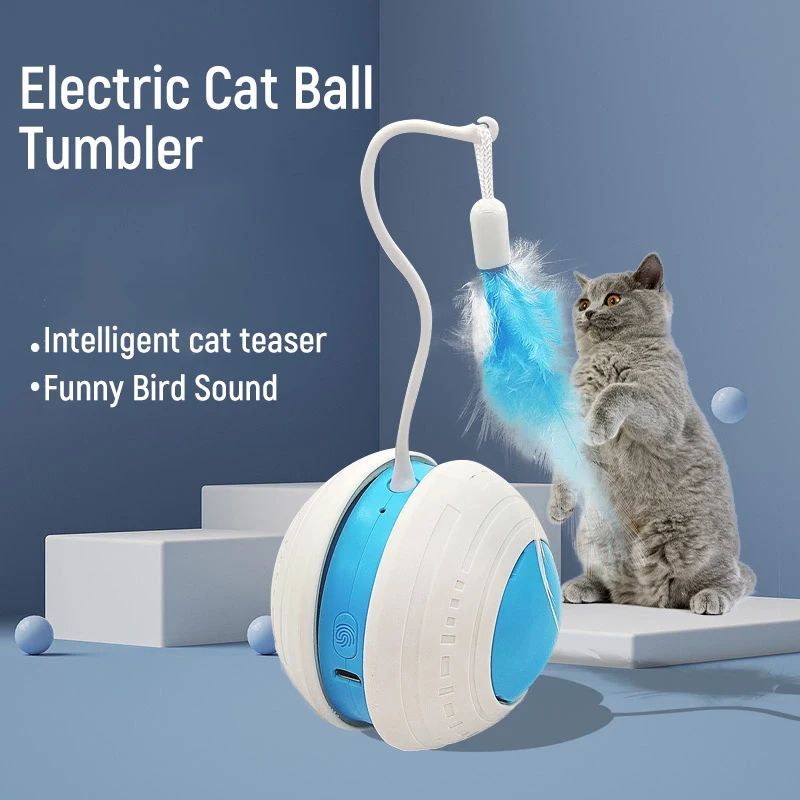 Pet Electric Toy Ball Feather Teaser Cat Stick 2025
